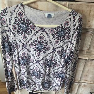 Old Navy Floral Pattern Long Sleeve Top - Cream and Blue